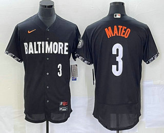 Men's Baltimore Orioles #3 Jorge Mateo Number Black 2023 City Connect Flex Base Stitched Jersey 03