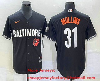 Men's Baltimore Orioles #31 Cedric Mullins Black 2023 City Connect Cool Base Stitched Jersey 02