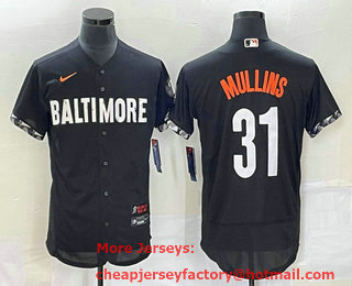 Men's Baltimore Orioles #31 Cedric Mullins Black 2023 City Connect Flex Base Stitched Jersey 01