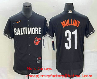 Men's Baltimore Orioles #31 Cedric Mullins Black 2023 City Connect Flex Base Stitched Jersey 02