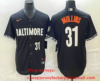Men's Baltimore Orioles #31 Cedric Mullins Number Black 2023 City Connect Cool Base Stitched Jersey 01