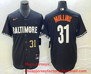 Men's Baltimore Orioles #31 Cedric Mullins Number Black 2023 City Connect Cool Base Stitched Jersey 03