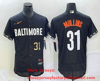 Men's Baltimore Orioles #31 Cedric Mullins Number Black 2023 City Connect Flex Base Stitched Jersey 03