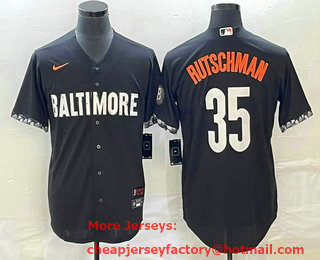 Men's Baltimore Orioles #35 Adley Rutschman Black 2023 City Connect Cool Base Stitched Jersey 01
