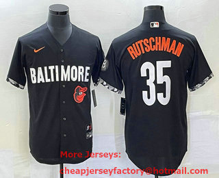 Men's Baltimore Orioles #35 Adley Rutschman Black 2023 City Connect Cool Base Stitched Jersey 02