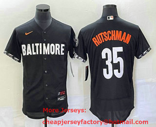 Men's Baltimore Orioles #35 Adley Rutschman Black 2023 City Connect Flex Base Stitched Jersey 01