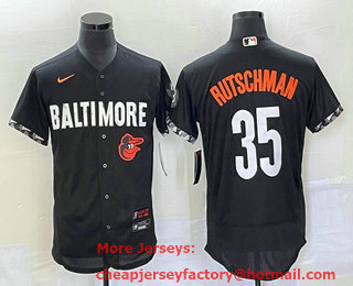 Men's Baltimore Orioles #35 Adley Rutschman Black 2023 City Connect Flex Base Stitched Jersey 02