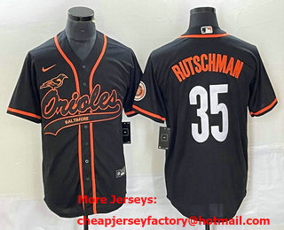 Men's Baltimore Orioles #35 Adley Rutschman Black Cool Base Stitched Baseball Jersey