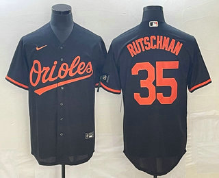Men's Baltimore Orioles #35 Adley Rutschman Black Stitched Cool Base Nike Jersey