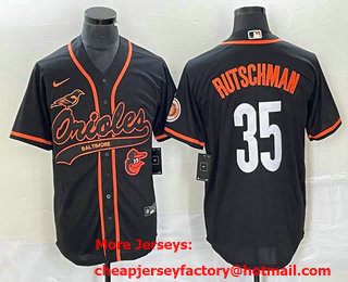Men's Baltimore Orioles #35 Adley Rutschman Black With Patch Cool Base Stitched Baseball Jersey