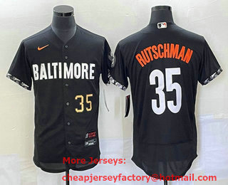 Men's Baltimore Orioles #35 Adley Rutschman Number Black 2023 City Connect Flex Base Stitched Jersey 01