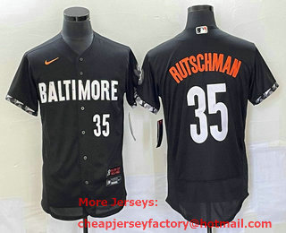 Men's Baltimore Orioles #35 Adley Rutschman Number Black 2023 City Connect Flex Base Stitched Jersey 02