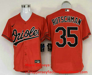 Men's Baltimore Orioles #35 Adley Rutschman Orange Stitched Cool Base Nike Jersey