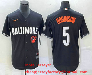 Men's Baltimore Orioles #5 Brooks Robinson Black 2023 City Connect Cool Base Stitched Jersey 01