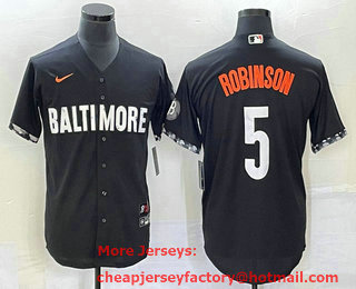 Men's Baltimore Orioles #5 Brooks Robinson Black 2023 City Connect Cool Base Stitched Jersey 02