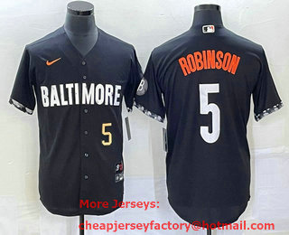 Men's Baltimore Orioles #5 Brooks Robinson Number Black 2023 City Connect Cool Base Stitched Jersey 01