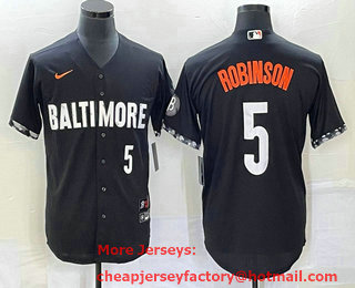 Men's Baltimore Orioles #5 Brooks Robinson Number Black 2023 City Connect Cool Base Stitched Jersey 03