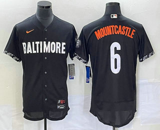 Men's Baltimore Orioles #6 Ryan Mountcastle Black 2023 City Connect Flex Base Stitched Jersey 01
