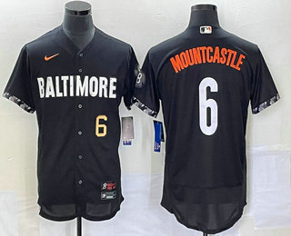 Men's Baltimore Orioles #6 Ryan Mountcastle Number Black 2023 City Connect Flex Base Stitched Jersey 02