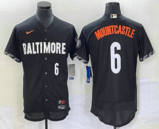 Men's Baltimore Orioles #6 Ryan Mountcastle Number Black 2023 City Connect Flex Base Stitched Jersey 03