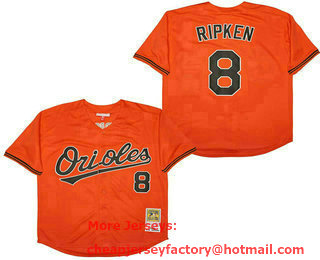 Men's Baltimore Orioles #8 Cal Ripken 1989 Orange Throwback Jersey