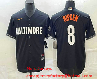 Men's Baltimore Orioles #8 Cal Ripken Jr  Black 2023 City Connect Cool Base Stitched Jersey 02