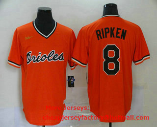 Men's Baltimore Orioles #8 Cal Ripken Jr. Orange Pullover Cooperstown Collection Stitched MLB Nike Jersey