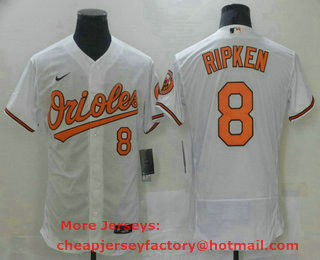 Men's Baltimore Orioles #8 Cal Ripken Jr. White Stitched MLB Flex Base Nike Jersey