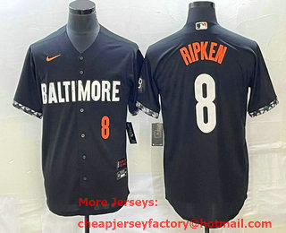 Men's Baltimore Orioles #8 Cal Ripken Jr Number Black 2023 City Connect Cool Base Stitched Jersey 01
