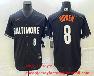 Men's Baltimore Orioles #8 Cal Ripken Jr Number Black 2023 City Connect Cool Base Stitched Jersey 03