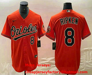 Men's Baltimore Orioles #8 Cal Ripken Jr Number Orange Cool Base Stitched Jersey