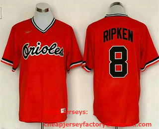 Men's Baltimore Orioles #8 Cal Ripken Jr Orange Pullover Stitched MLB Cool Base Cooperstown Collection Nike Jersey
