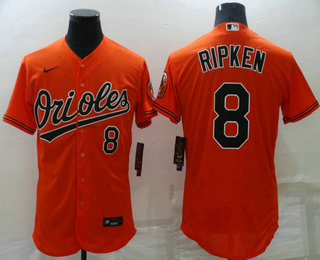 Men's Baltimore Orioles #8 Cal Ripken Jr Orange Stitched MLB Flex Base Nike Jersey