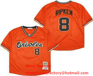 Men's Baltimore Orioles #8 Cal Ripken Orange 1975 Throwback Jersey