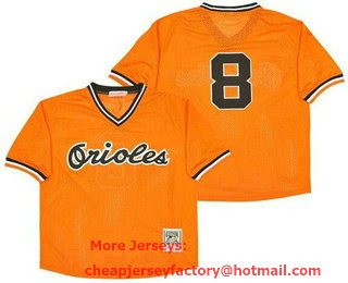 Men's Baltimore Orioles #8 Cal Ripken Orange Mesh Throwback Jersey