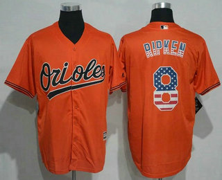 Men's Baltimore Orioles #8 Cal Ripken Orange USA Flag Fashion MLB Baseball Jersey