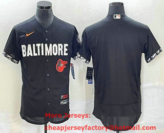 Men's Baltimore Orioles Blank Black 2023 City Connect Flex Base Stitched Jersey 01
