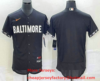 Men's Baltimore Orioles Blank Black 2023 City Connect Flex Base Stitched Jersey 02