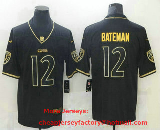 Men's Baltimore Ravens #12 Rashod Bateman Black Golden Edition Stitched NFL Nike Limited Jersey