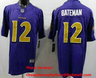 Men's Baltimore Ravens #12 Rashod Bateman Limited Purple Rush Color Jersey