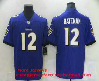 Men's Baltimore Ravens #12 Rashod Bateman Purple 2021 Vapor Untouchable Stitched NFL Nike Limited Jersey
