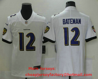 Men's Baltimore Ravens #12 Rashod Bateman White 2021 Vapor Untouchable Stitched NFL Nike Limited Jersey