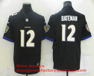 Men's Baltimore Ravens #12 Rashod Bateman Black 2021 Vapor Untouchable Stitched NFL Nike Limited Jersey
