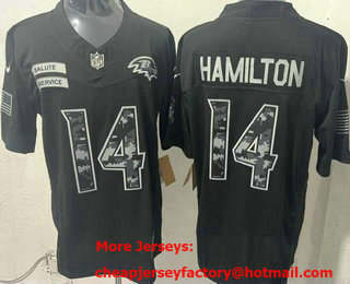 Men's Baltimore Ravens #14 Kyle Hamilton Limited Black FUSE 2026 Salute To Service Jersey