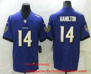 Men's Baltimore Ravens #14 Kyle Hamilton Purple 2022 Vapor Untouchable Stitched NFL Nike Limited Jersey