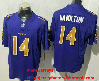 Men's Baltimore Ravens #14 Kyle Hamilton Purple Rush Color 2024 FUSE Vapor Limited Stitched Jersey