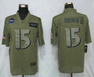 Men's Baltimore Ravens #15 Marquise Brown NEW Olive 2019 Salute To Service Stitched NFL Nike Limited Jersey