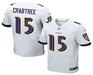 Men's Baltimore Ravens #15 Michael Crabtree White Road NFL Nike Elite Jersey