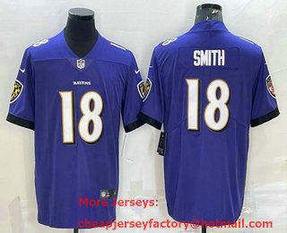 Men's Baltimore Ravens #18 Roquan Smith Purple 2022 Vapor Untouchable Stitched NFL Nike Limited Jersey