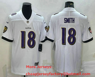 Men's Baltimore Ravens #18 Roquan Smith White 2022 Vapor Untouchable Stitched NFL Nike Limited Jersey